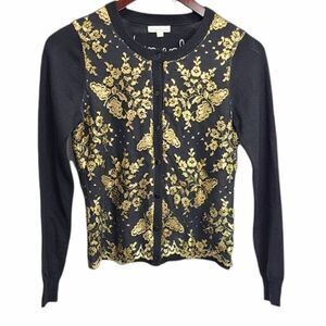 Thoshanna Sweater Merino Wool Black/Gold Cardigan Size Small
